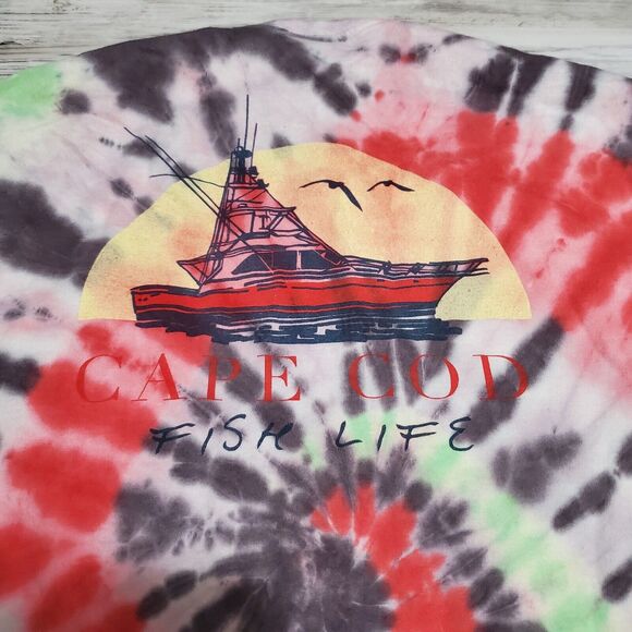 Cape Cod Fishing Adult Shirt Size M Hand Tye Dyed Comfort Colors - Picture 3 of 4